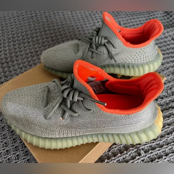 Adidas Yeezy Boost 350 V2 Desert Sage shoes.